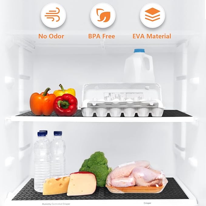 Shelf Liners for Kitchen Cabinets Refrigerator Liners Waterproof Kitchen Cupboard Liner Non-Slip Drawer Mats EVA Material Non Adhesive Fridge Liner for Shelves - Blackļ¼11.8 x 236.2 Inches x 2 Rolls