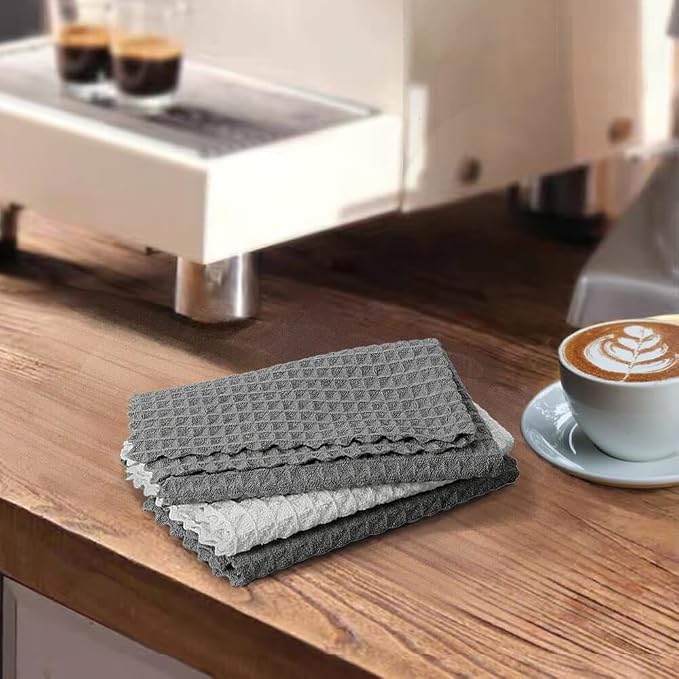 Barista Towel, Extra Thick Waffle Microfiber Coffee Cleaning Cloths, Espresso Machine Accessories for Coffee Bar, Steam Wand, Countertop, Grey, 3-Pack