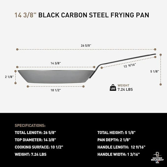 Matfer Bourgeat Black Carbon Steel Frying Pan, 14 3/8"