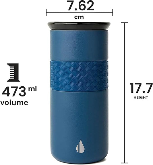 Elemental Artisan Insulated Tumbler, Triple Wall Coffee Travel Mug, Reusable Stainless Steel Coffee Tumbler with Ceramic Lid, Thermal Coffee Cups for Hot (6 Hrs) & Cold (18 Hrs), 16oz - Navy Blue