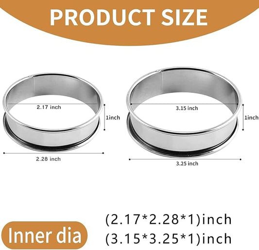 RICHSC-PAN Crumpet Rings, 16Pack Cookie Ring, Outer diameter 3.2Inch+2.1Inch Food-Grade Stainless Steel Tart Rings. More Convenient to Take the Food of The Bakery Ring Mold.