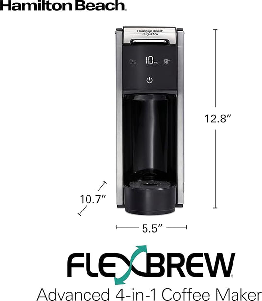 Hamilton Beach FlexBrew Advanced 4-in-1 Single Serve Hot & Iced Coffee Maker with Removable 45 oz. Water Reservoir, Use Pod Packs and Grounds, Fast Brewing, Black (49925)