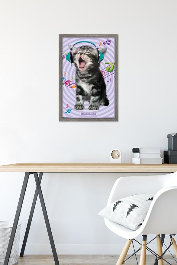 Trends International Keith Kimberlin - Kitten - Singing Wall Poster, 14.725" x 22.375", Barnwood Framed Version