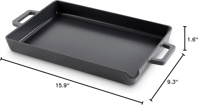 DASH Zakarian by Dash 9"x13" Nonstick Cast Iron Pan with Pour Spout and Removable Silicone Grips for Searing, Baking, Broiling, Grilling and more- Black