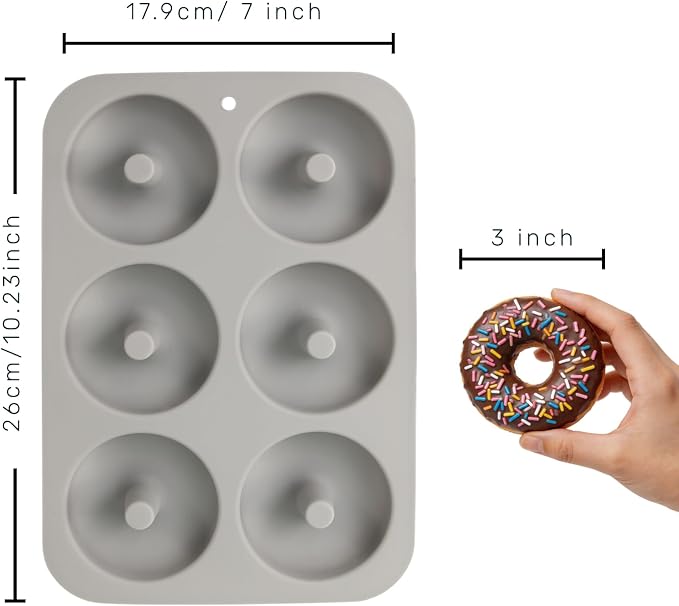 Aichoof Non-Stick Silicone Donut Pan Set of 3, BPA-Free, Easy Release(Grey) | 6-Cavity Food Grade LFGB Donut Mold, Dishwasher & Microwave Safe, Perfect Homemade Donuts