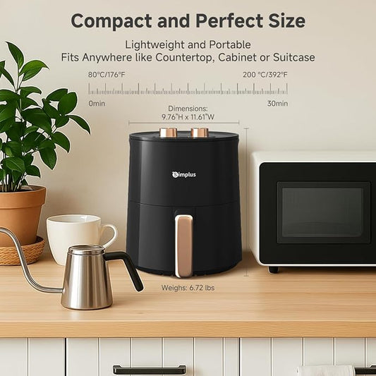 SIMPLUS 4.5QT Air Fryer, 1300W Adjustable Temperature Airfryer Oven, 6 Preset Cooking Options, 392°F Rapid Air Crisp Technology, Quick & Easy Meals in Minutes, Nonstick & Easy-Clean Basket, Black