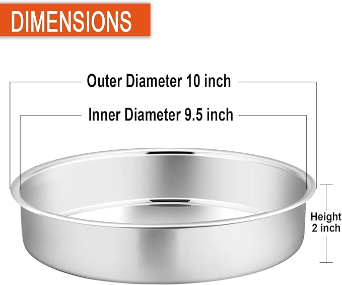 P&P CHEF 9.5 Inch Cake Pan Set of 4, Stainless Steel Baking Round Cake Pans Tins Bakeware for Birthday Wedding, Leak-proof & Easy Clean, Mirror Finish & Easy Releasing