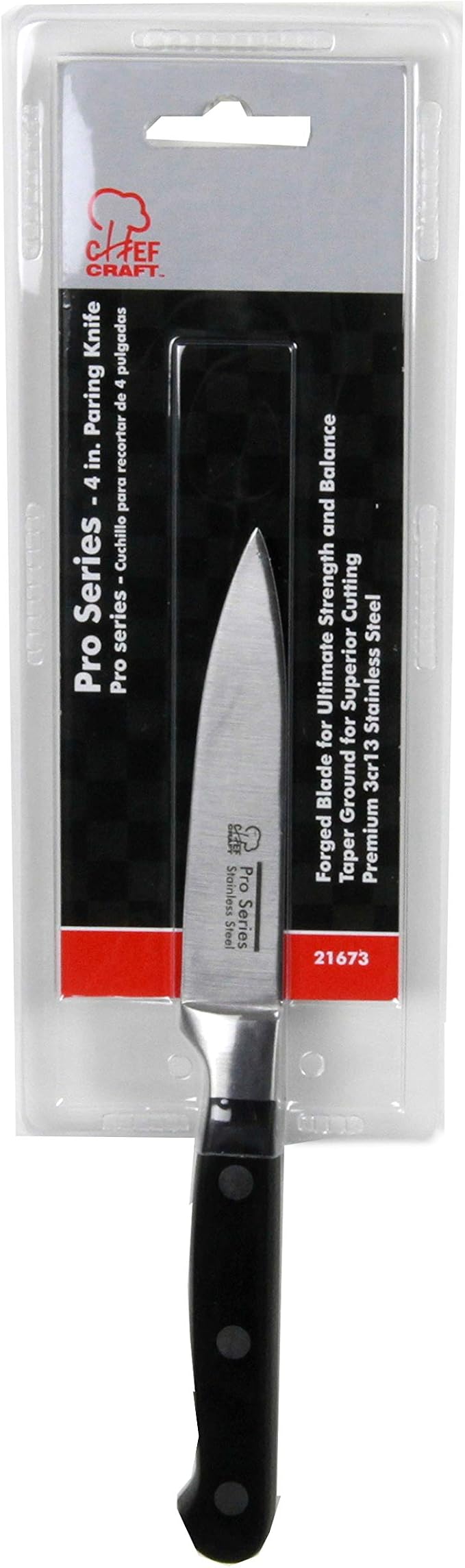 Chef Craft Pro Series Paring Knife, 4 inch blade 8 inches in length, Stainless Steel/Black