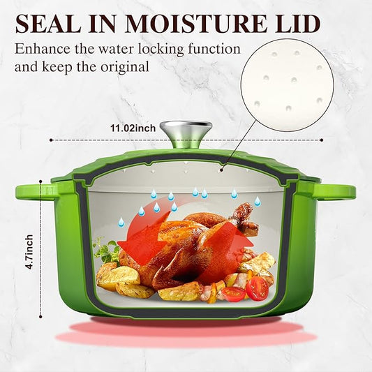 Umite Chef 7QT Enameled Cast Iron Dutch Oven with Lid & Cotton Potholders–Heavy-Duty Cookware for Bread Baking, Braising, Stews, Marinate, Cook,Refrigerate & Serve(Green)