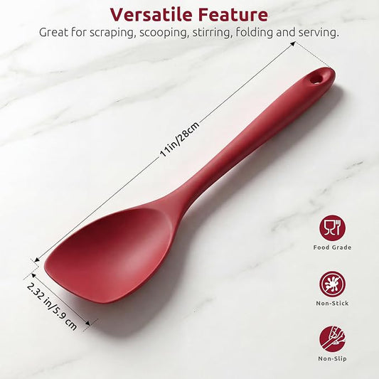 600ºF Heat Resistant Spatula Spoon: U-Taste Flexible Silicone Cooking Scoop Spoonula, Serving Mixing Scraping Food in Non-Stick Pan Cookware, Seamless Multifunctional Kitchen Utensil (Red)