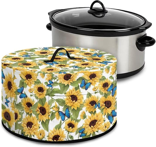 Butterflies Sunflowers Slow Cooker Cover Protection Crock for Pot Dust Cover Fits for Most 6-8 Quart Small Kitchen Appliance Decor