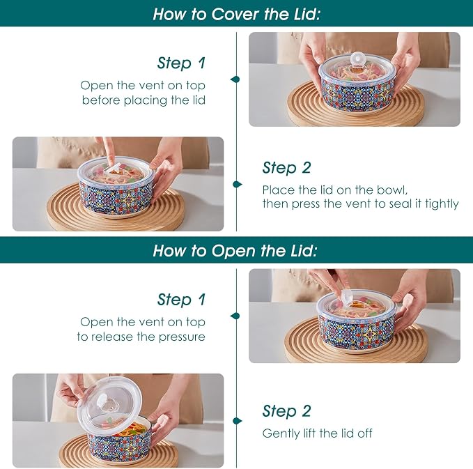 vancasso Serving Bowls with Lids Set of 4, Ceramic Nesting Mixing Bowls for Food Storage, Prep and Stackable, Dishwasher & Microwave Safe Gift Set, 60/36/20/10 OZ, Series SIMI