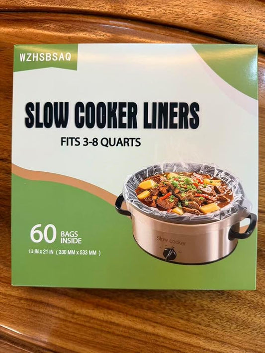 Slow Cooker Liners, 60 Cooking Bags, Large Disposable Pot Liner Plastic Bags for 3QT to 8QT Slow Cookers, 13 in. x 21 in.