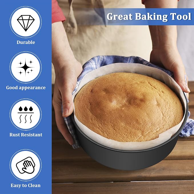 P&P CHEF 9.5 Inch Cake Pan, Nonstick Round Baking Layer Cake Pans Tins Set for Birthday Wedding, 2.94-Inch Deep Side & One-piece Design, Stainless Steel Core & Easy Clean, Black 2Pcs