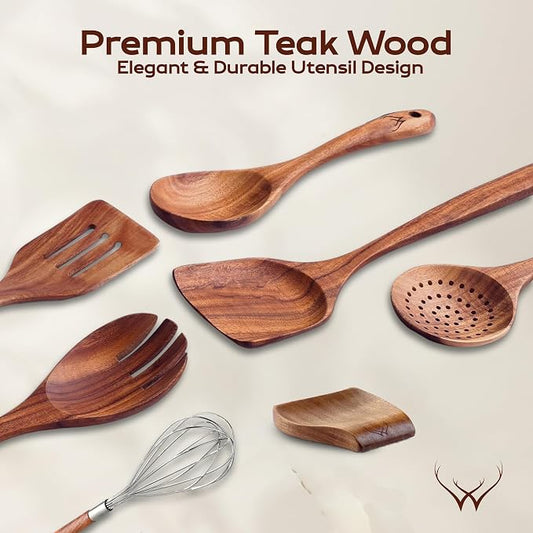 20 Pcs Teak Wooden Utensil Set – Premium Cooking Utensils Set, Natural Wooden Spoons for Cooking - Sturdy Kitchen Utensils & Cooking Spoons for Every Chef