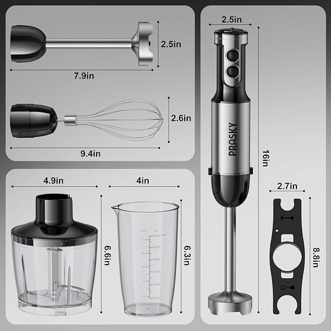 Immersion Blender Handheld 1200W, 20-speeds Immersion Hand Blenders, Hand Mixer with Mining Beaker,Chopper,Whisk, Frother and Stick Blender Suitable for Kitchen, Protein Shakes and Baby Food