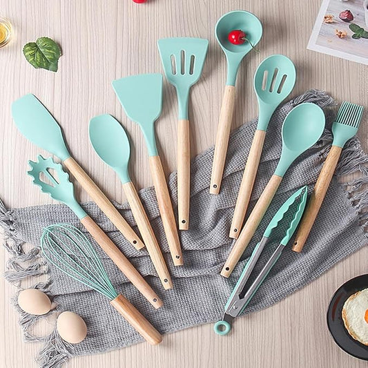19 Pieces Kitchen Cooking Utensils and Knife Set with Holder Block, Include 11 Pcs Silicone Cooking Utensils 5 Pcs Sharp Stainless Steel Knives Scissors Whisk Tongs and Cutting Board (GREY)