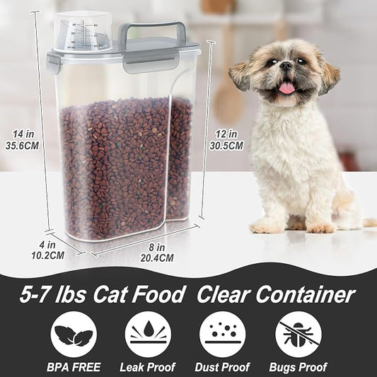 LEAWALK 5-7Lbs Dog Cat Food Storage Container with Upgraded Large Nozzle BPA-free, 4 Snap Seals Plastic Pet Food Storage Containers with Handles (Claer(Pink+Grey), 5L-2pack)