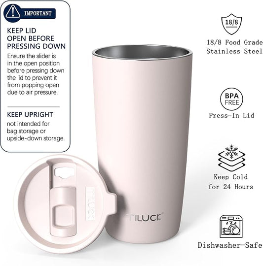TILUCK 20 oz Insulated Tumbler with BPA-Free Lid, Stainless Steel Vacuum Travel Coffee Mug, Double Wall Coffee Tumbler(20oz,Matte SakuraPink)