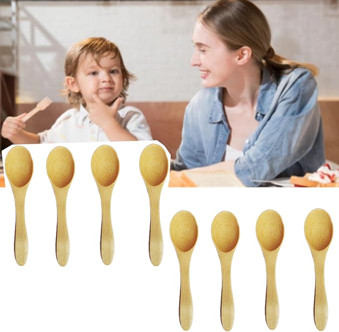 8 Pcs Mini Wooden Spoons - Handmade Small Teaspoons for Honey, Sauces, Ice Cream, Coffee & Sugar