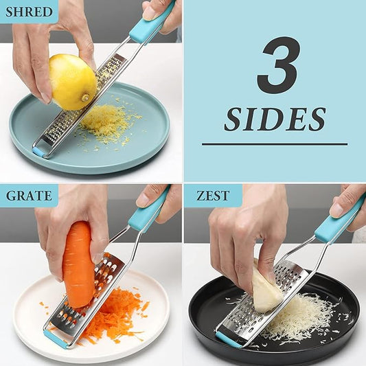 Cambom Cheese Grater Citrus Zester Lemon Zester Pack of 3-304 Stainless Steel - A Sharp Tool for Parmesan Cheese, Ginger, Garlic, Nutmeg, Chocolate, Vegetables,Fruits,Dishwasher Safe Blue