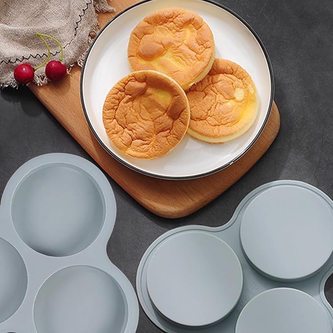 Silicone Egg Molds for Oven 2 Pcs, 4 Inch Silicone Muffin Top Pan Jumbo for Air Fryer, Nonstick Hamburger Bun Pans for Baking, Round Egg Mold for Breakfast Sandwiches Pie Tart Cake, Grey