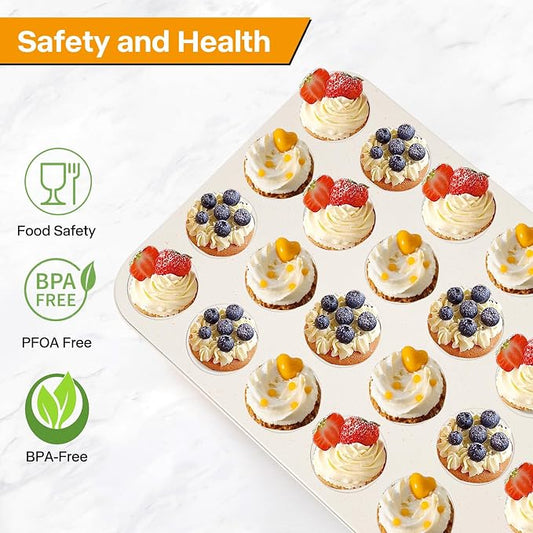 2-Pack 24-Cup Mini Muffin Pan, Ceramic Nonstick Cupcake Tin for Bite-Sized Treats