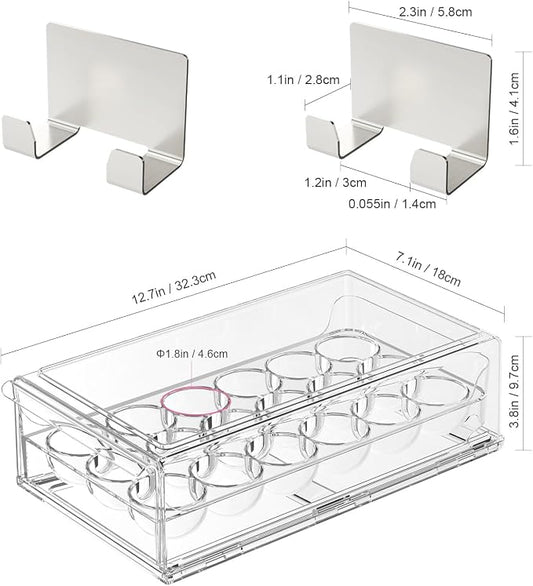 BPA Free Stackable Egg Container - 18 Egg Refrigerator Organizer with 2 Kitchen Hooks, Clear
