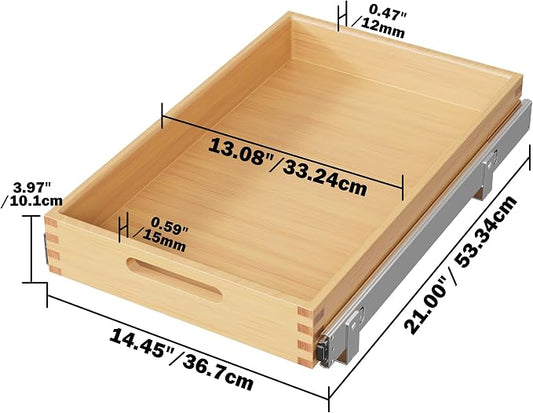Pull Out Drawers for Cabinets 15"W x 21"D, Slide Out Wood Drawer Shelf, Heavy Duty Caddy Pull Out Cabinet Organizer, Base Cabinet Organization for Kitchen, Pantry