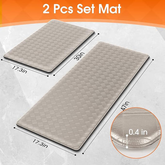 TranquilRelax Kitchen Mats, 2PCS Kitchen Rugs, Cushioned Anti Fatigue Kitchen Mats for Floor, Non-Slip Standing Sink Mat, Waterproof Kitchen Rug Set for Kitchen Floor Office,17.3"×30"+17.3"×47" Brown
