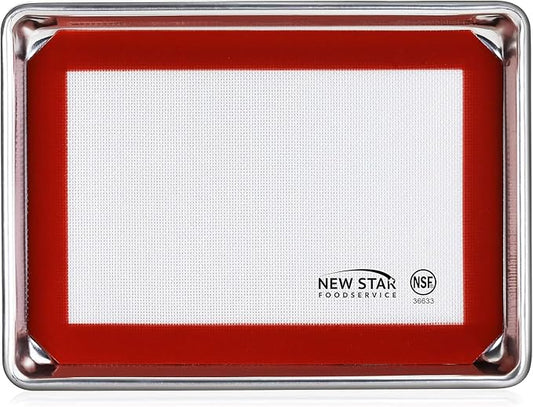 New Star Foodservice Commercial 18-Gauge Aluminum Sheet Pan & Silicone Baking Mat Set, 9 x 13 inch (Quarter Size)
