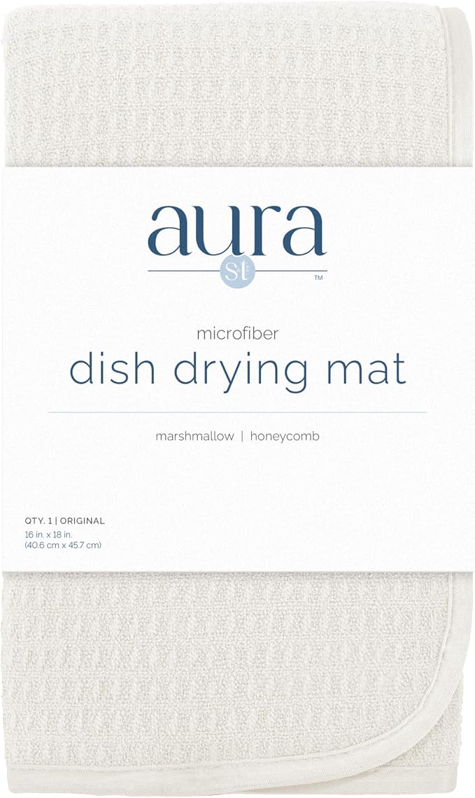S&T INC. Dish Drying Mat, 16” x 18”, Absorbent Microfiber Kitchen Counter Mat, Dish Drying Pad for Dishes, Utensils, Pots and Pans, Large, Cream