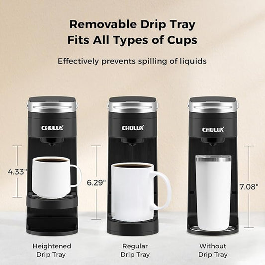 CHULUX Slim Single Serve Coffee Maker for K Cup Pod, Compact Portable Coffee Machine for Dorm, RV, Office and Travel, Matte Black