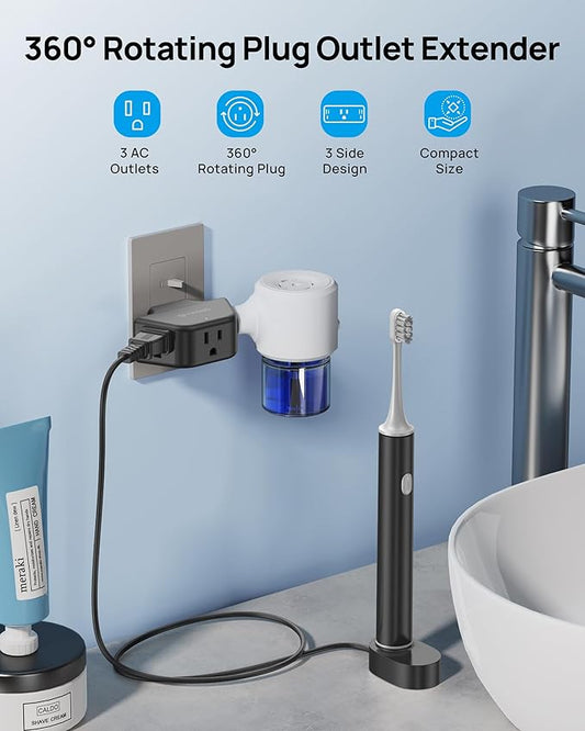 TROND 360 Rotating Plug Outlet Extender, Outlet Splitter with 3 Grounded Sockets, 3 Way Angled Multi Plug Adapter, Cruise Essentials, Small Multiple Expander for Bathroom Kitchen Travel, Black