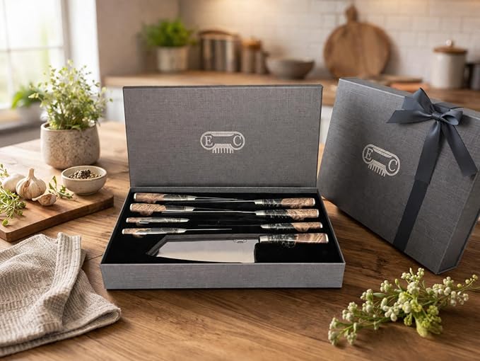 Tidal Black 8pc Damascus Knife Set