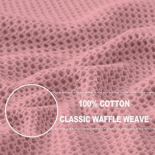 Homaxy 100% Cotton Waffle Weave Kitchen Dish Towels, Ultra Soft Absorbent Quick Drying Cleaning Towel, 13 x 28 Inches, 4-Pack, Dried Rose