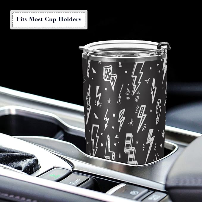 Tumbler Lightning Bolts Doodle Insulated Coffee Cup Beverage Container Travel Mug with Straw and Lid Double Wall Stainless Steel 20oz Holiday Gift