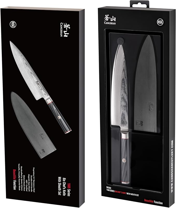 Cangshan YARI Series X-7 Damascus Steel 8-inch Chef's Knife with Sheath