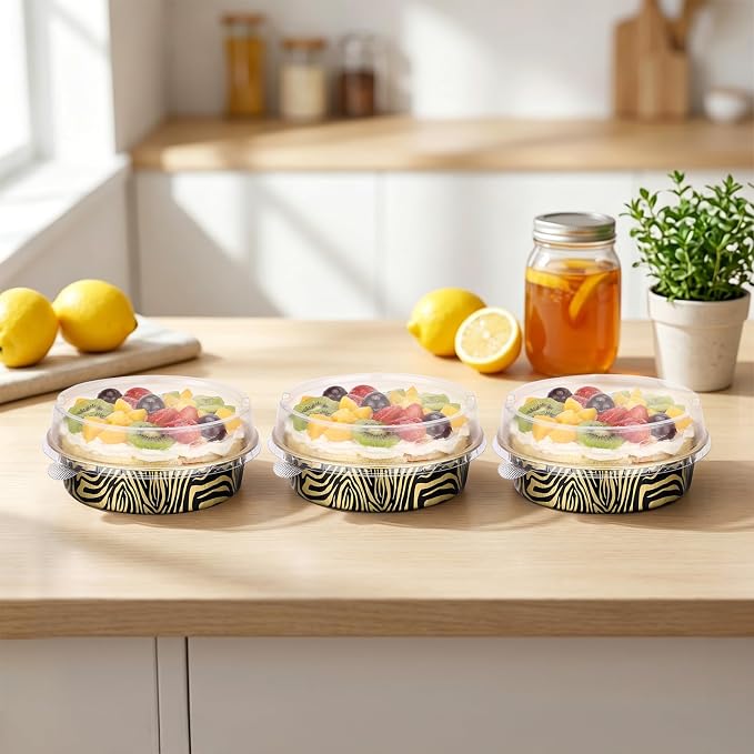 Beasea Disposable Ramekins with Lids, 120 Pack 7.3oz Mini Pie Tins Small Aluminum Foil Pie Tart Cake Baking Pans Individual Round Creme Brulee Containers for Party - Tiger Stripes