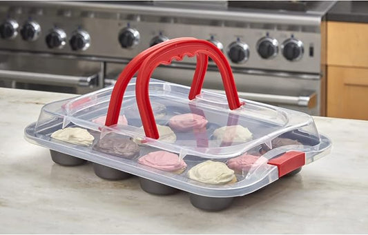 Nifty Solutions Cake Pan & Muffin Pan with Lid, 2 Piece Baking Pans Set - 9 x 13 Cake Pan & 12-Cup Muffin Pan, Non-Stick Pans, Kitchen Bakeware, Dishwasher Safe