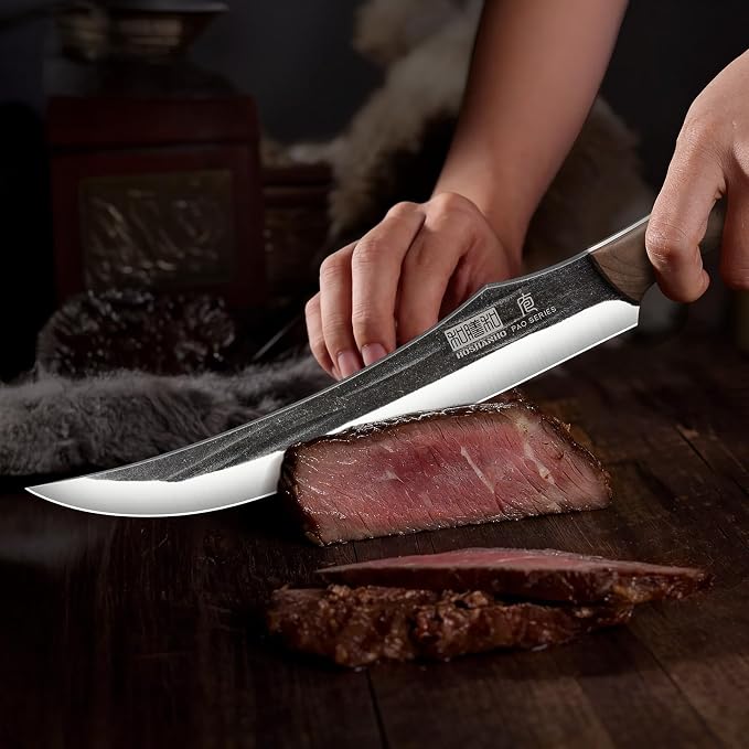 HOSHANHO Butcher Knife Set, 3-Piece Ultra Sharp Kitchen Knife Set, Hand Forged High Carbon Steel Meat Cleaver Knife & Slicing Knives & Boning Knives for Home & Camping & BBQ Gift with Men