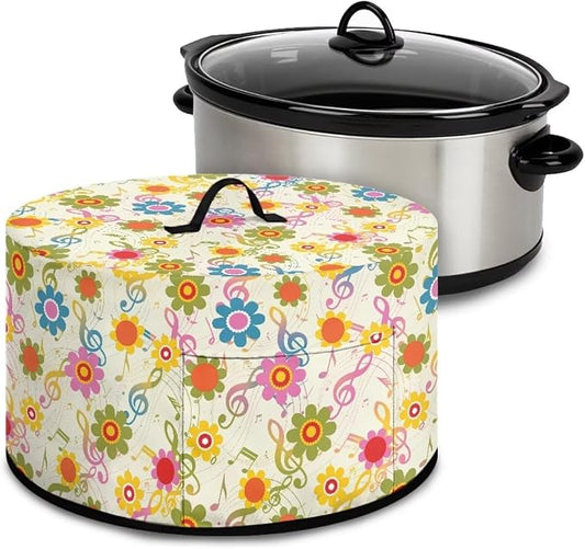 Floral Music Notes Slow Cooker Dust Cover Compatible with 6-8 qt Crock for Pot Oval Slow Cooker Cover Dustproof Kitchen Appliance Accessories