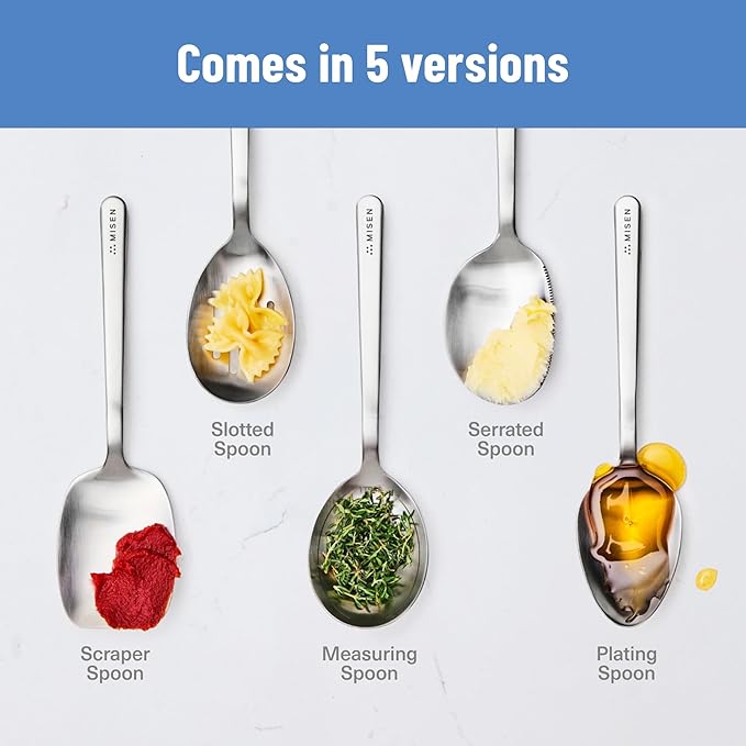 Misen Slotted Chef Spoon – Stainless Steel Draining and Serving Spoon for Pasta Vegetables Poached Eggs Fried Foods Meatballs Braises and Everyday Cooking and Kitchen Prep