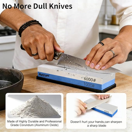 Premium Knife Sharpening Stone Whetstone 1000/6000 with 2 Non-Slip Rubber Bases, Safety and Anti-Slip Suitable for All Kinds of Knives