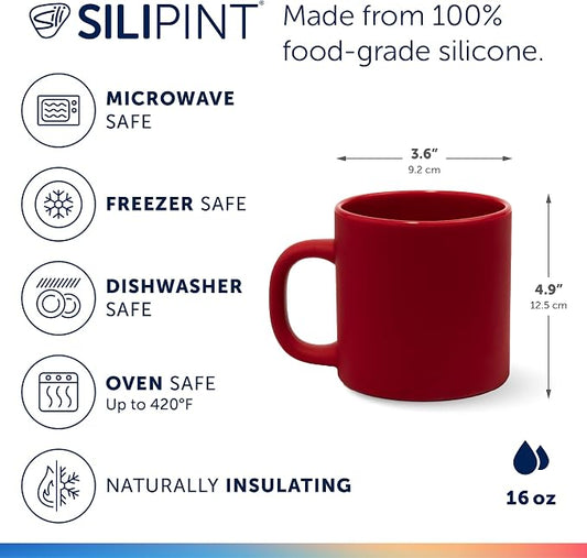 Silipint 16oz Silicone Coffee Mug Tumbler with Flip Lid – Unbreakable Dishwasher Safe Microwave Oven & Freezer Compatible – Cup for Hot Coffee Tea or Cold Drinks (Classic Red) Pack of 1