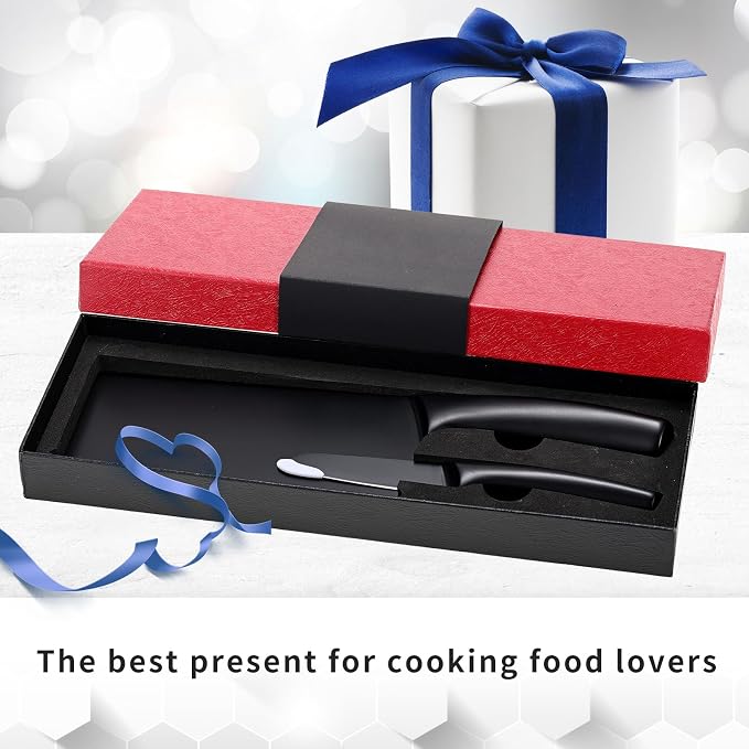SHI BA ZI ZUO 2 Pieces Meat Cleaver and Fruit Knife, Kitchen knives Set,Black Ti Coating Cleaver knives Slicing Knife Paring knives with Hollow Handle