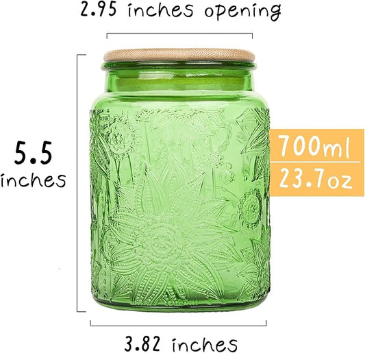 Custde Glass Storage Jars With Airtight Lid, 23.7oz Canister For Kitchen Counter with Bamboo Lid, brown sugar, candy, coffee, cookie, salt, tea,pantry cute Jar (Green, 23.7 fl oz)