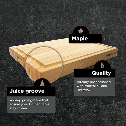 Extra Large XL Cutting Board from North American Maple - Heavy Reversible Butcher Block with Juice Groove for Cutting Meat and Juicy Veggies Easily - Maple Chopping Board - 24x18x1.5 inches