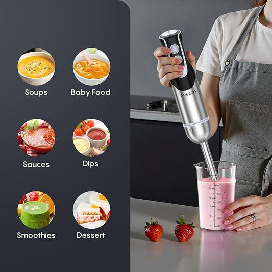 Immersion Handheld Blender 500W with 700ml Beaker, 12-Speed & Turbo Mode Hand Blender Stick, 304 Stainless Steel Blades for Soup, Smoothie, Puree, Baby Food