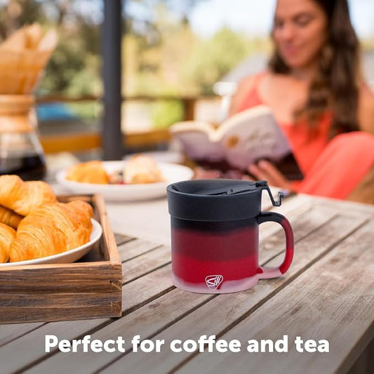 Silipint 16oz Silicone Coffee Mug Tumbler with Flip Lid – Unbreakable Dishwasher Safe Microwave Oven & Freezer Compatible – Non-Toxic Reusable Cup for Coffee Tea or Cold Drinks, Volcano - Pack of 2